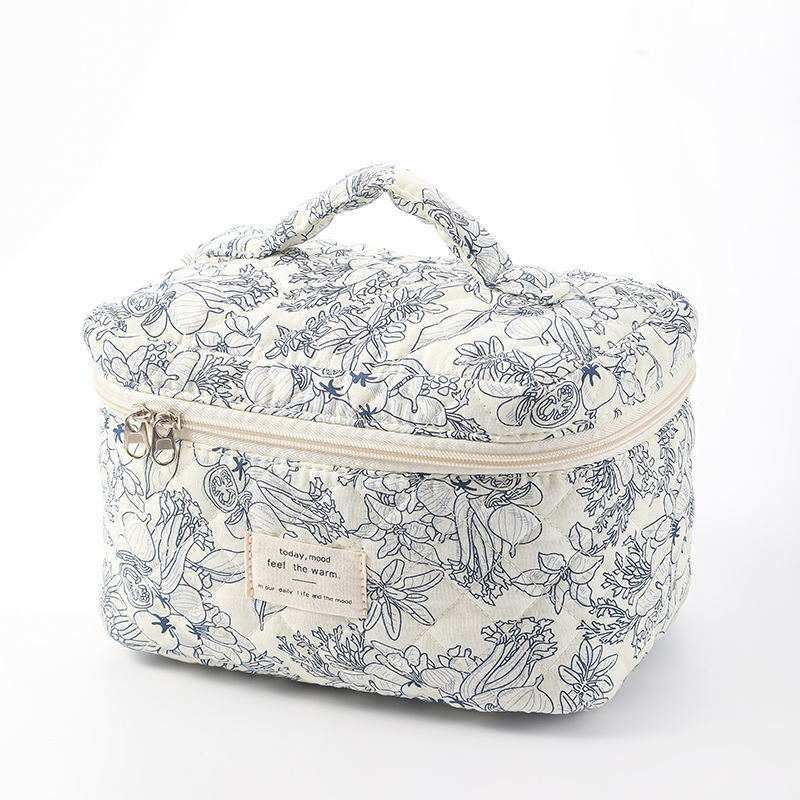 Quilted cotton makeup bag floral travel pouch