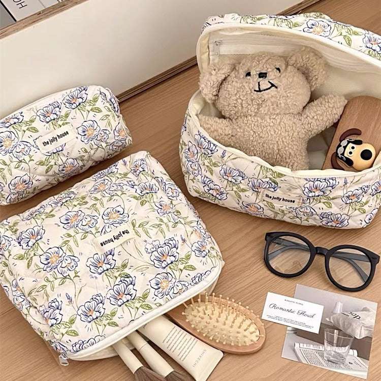 Quilted cotton makeup bag for beauty essentials