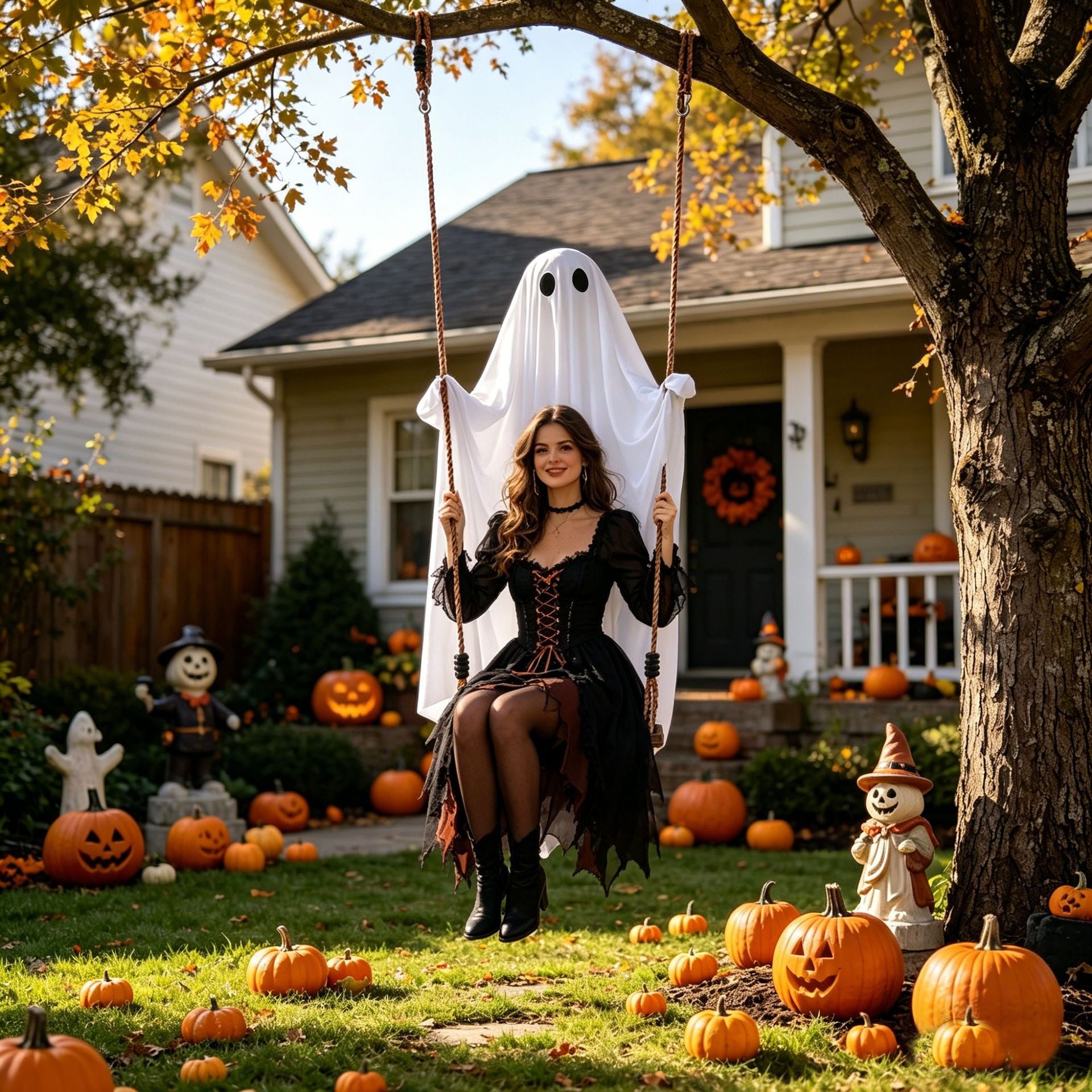 Glowing Halloween Ghost Swing Decoration