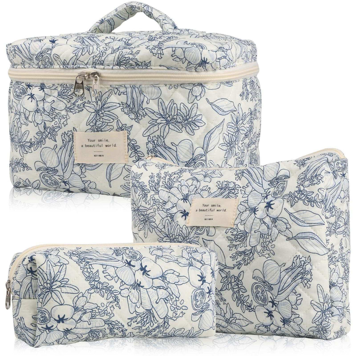 Quilted cotton makeup bag floral print