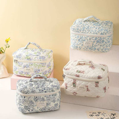 Quilted cotton makeup bag spacious interior