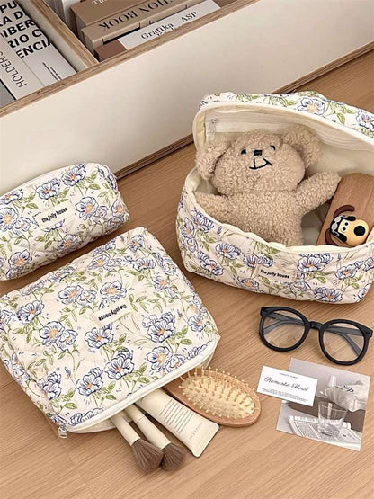 Quilted cotton makeup bag beauty accessory pouch