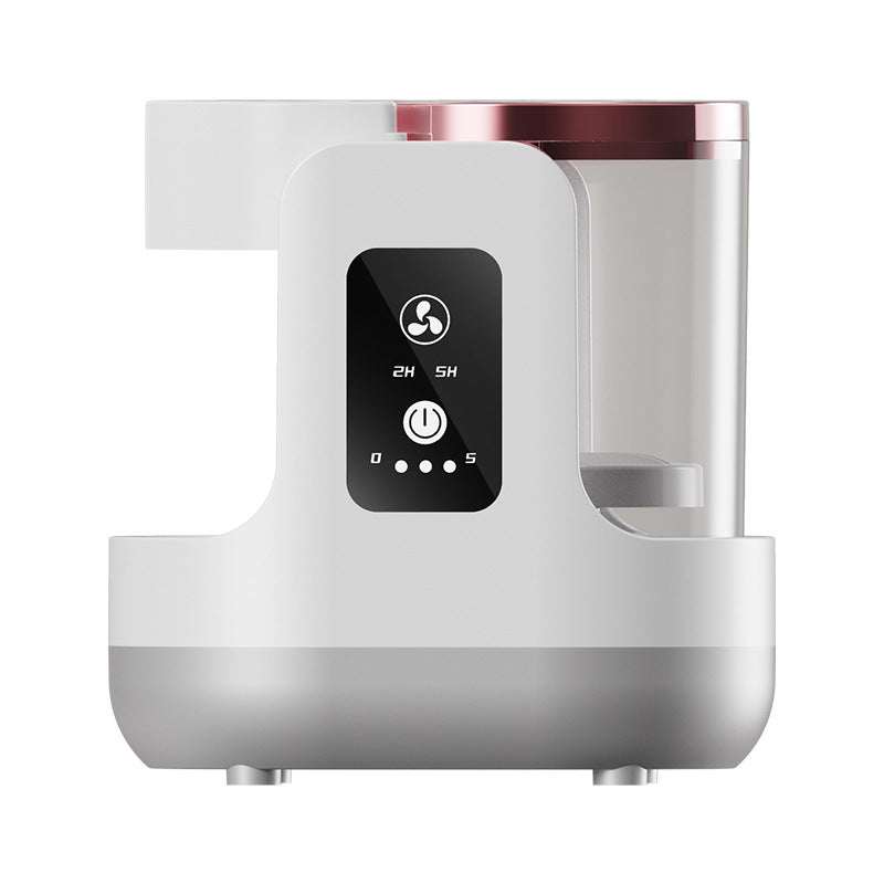 White and rose gold automatic Makeup Brush Cleaner with digital control panel and transparent brush container